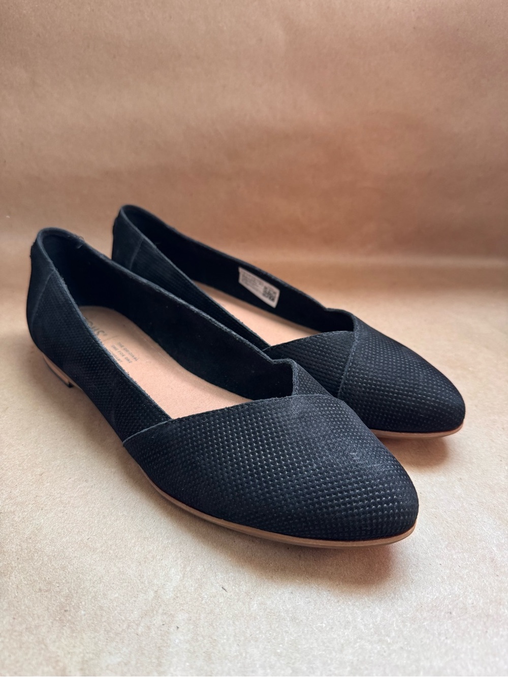Toms Julie Black Perforated Suede Ballet Flat. Size 9